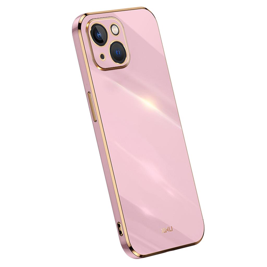 XINLI For iPhone 15 Plus Electroplated Gold Edge Anti-scratch Phone Case TPU Back Cover