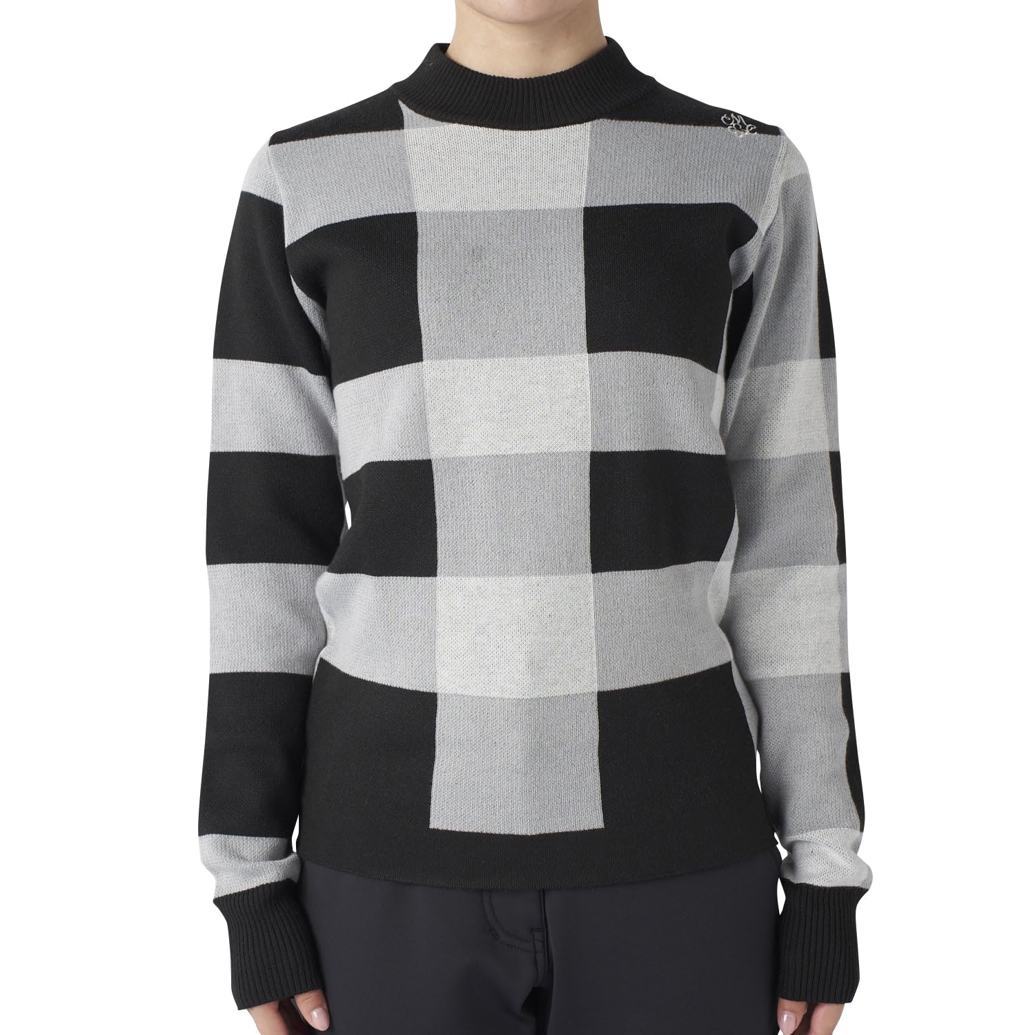 Marie Claire Black Mock Neck Checkered Golf Sweater Women s (735751) чёрный