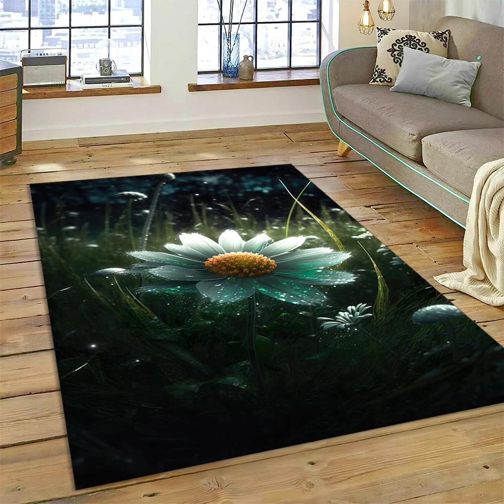 HD Pretty Flower Daisy Rose Chrysanthemum Carpet Rug for Home Living Room Bedroom Sofa Doormat Decor,Kids Area Rug Non-slip Mat