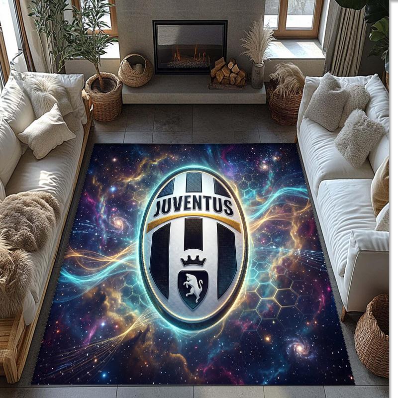 Juventus FC bedruckter Flanell-Teppich rutschfest weicher Polyester-Bodenbelag Indoor-Dekormatte für Schlafzimmer Wohnzimmer Sofa