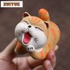 Yixing Zisha Fortune Face Washing Little Cat Tea Pet Handmade Tea Games Tea Figurine Play Toys Tea Statue Ornaments Gift Craft