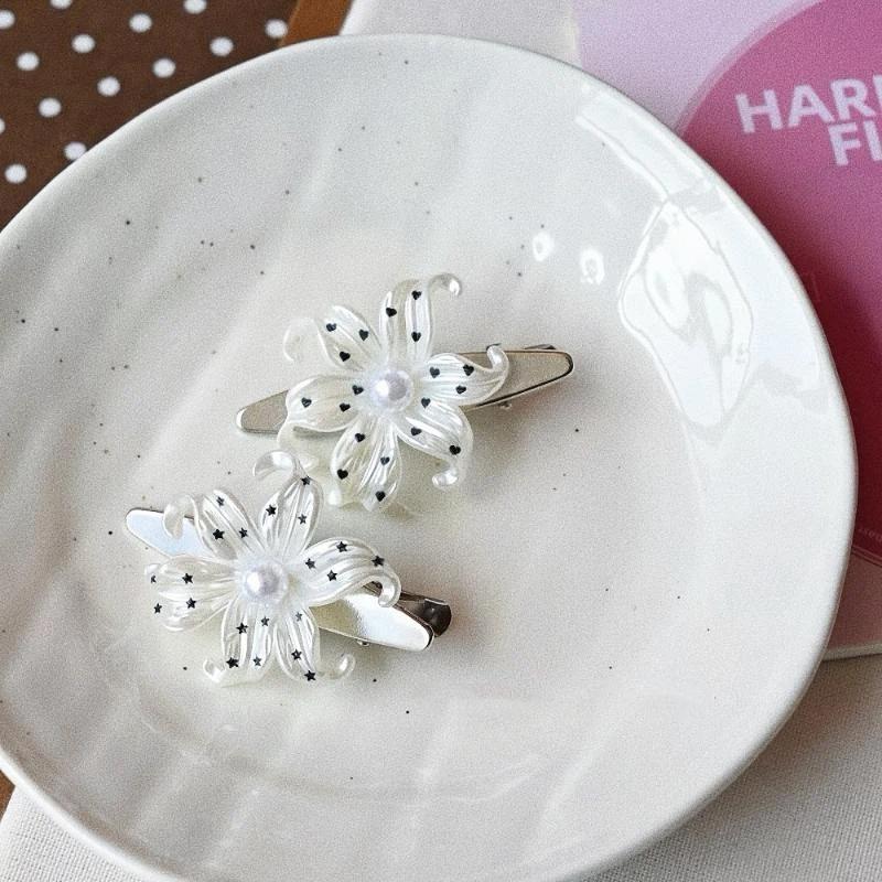 2/4Pcs Elegent Lily Hair Clips With Star Print Harajuku Vintage Ins Trendy Flower Shape Hairpin Aesthetic Hair Accessories Girls