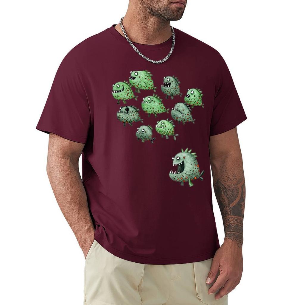 Swarm Of Piranhas T-Shirt Korean Fashion Anime Stuff Summer Tops Man Clothes Mens White T Shirts