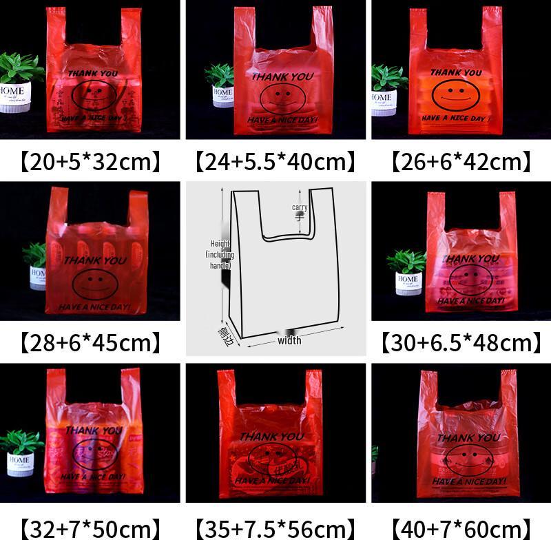 Red Thickened Vest-Style Plastic Shopping Bags