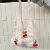 Borsa a Trama Uncinetto da Donna Elegante con Ciondolo Ciliegia Grande Capacità Borsa a Spalla Borsa a Mano Casual Borsa Carina alla Moda Borsa a Maglia