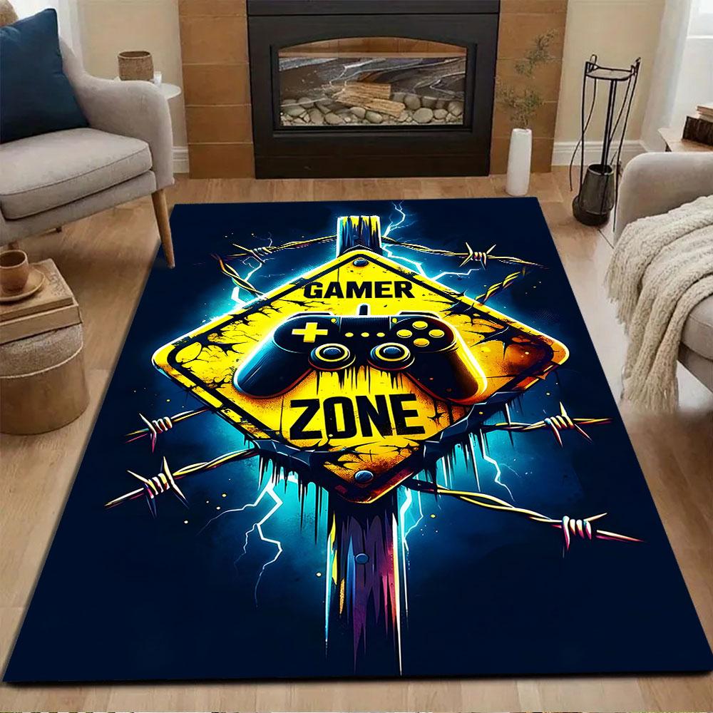 "Gaming Zone Warning" Patterned carpet, non slip mat suitable for living room and bedroom sofas