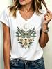 V-Neck Women's Casual Short Sleeve V Neck T-Shirt Graphic Butterfly Floral Print with Moon Stars Spring Summer Top Clothing