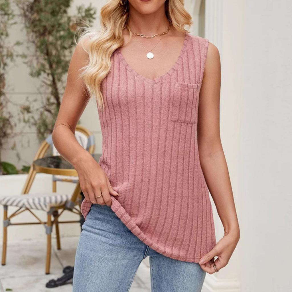 Women's Fashion Casual Short Sleeve Basic Texture Solid Color V-Neck T-Shirt Tops