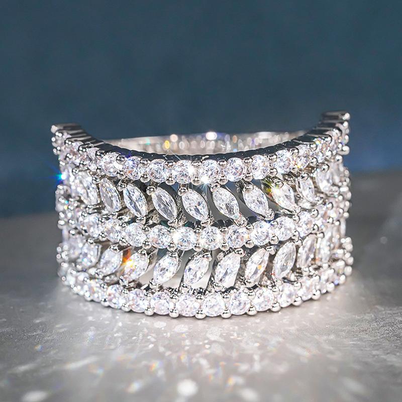 CAOSHI Full Dazzling Marquise CZ Finger Ring for Women Luxury Trendy Wedding Band Accessories Silver Color Statement Jewelry 6