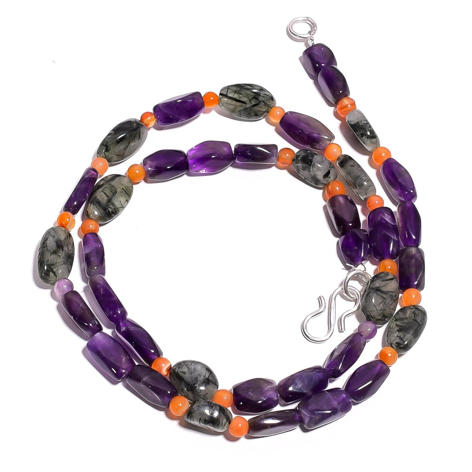 

Натуральный аметист рутиловый кварц сердолик драгоценный камень бусы ожерелье 17 UB-4028 UB-4028