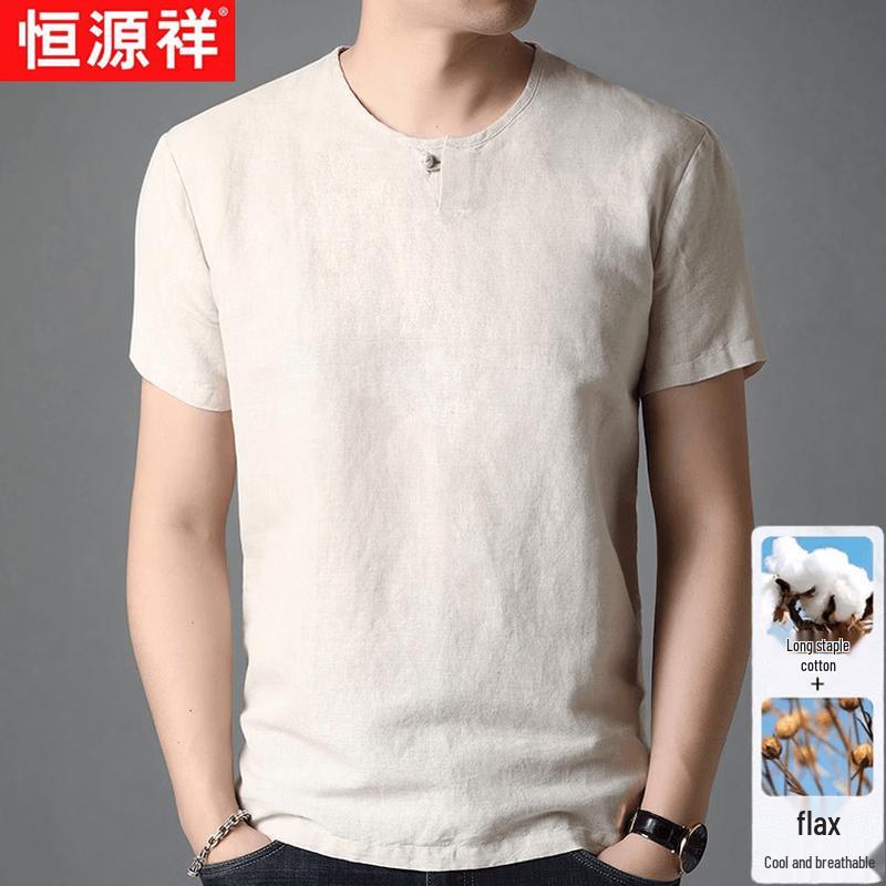 Men s V-Neck Cotton Linen Blend Cooling T-Shirt 2XL