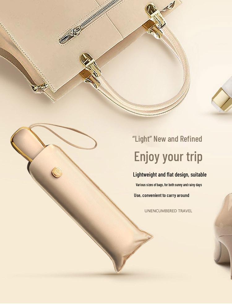 Ouli Cat Three-Fold Automatic Lightweight Sunshade and Rain Umbrella with UV Protection.