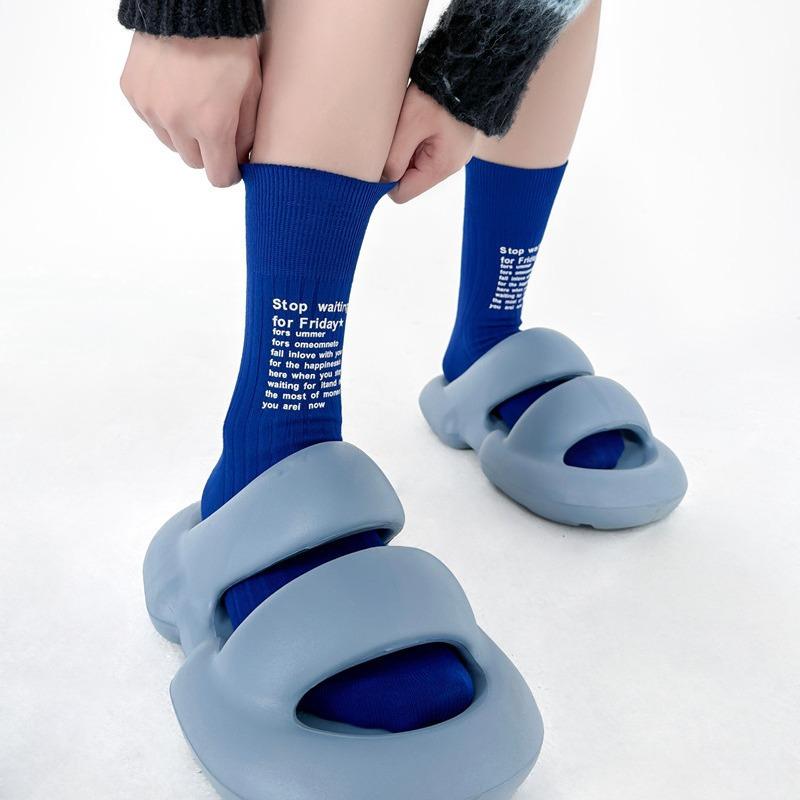 Tide Brand 23Fw Niche English Alphabet Double Needle Socks Medium Tube Socks Pure Cotton Stacking Socks Of The Same Style