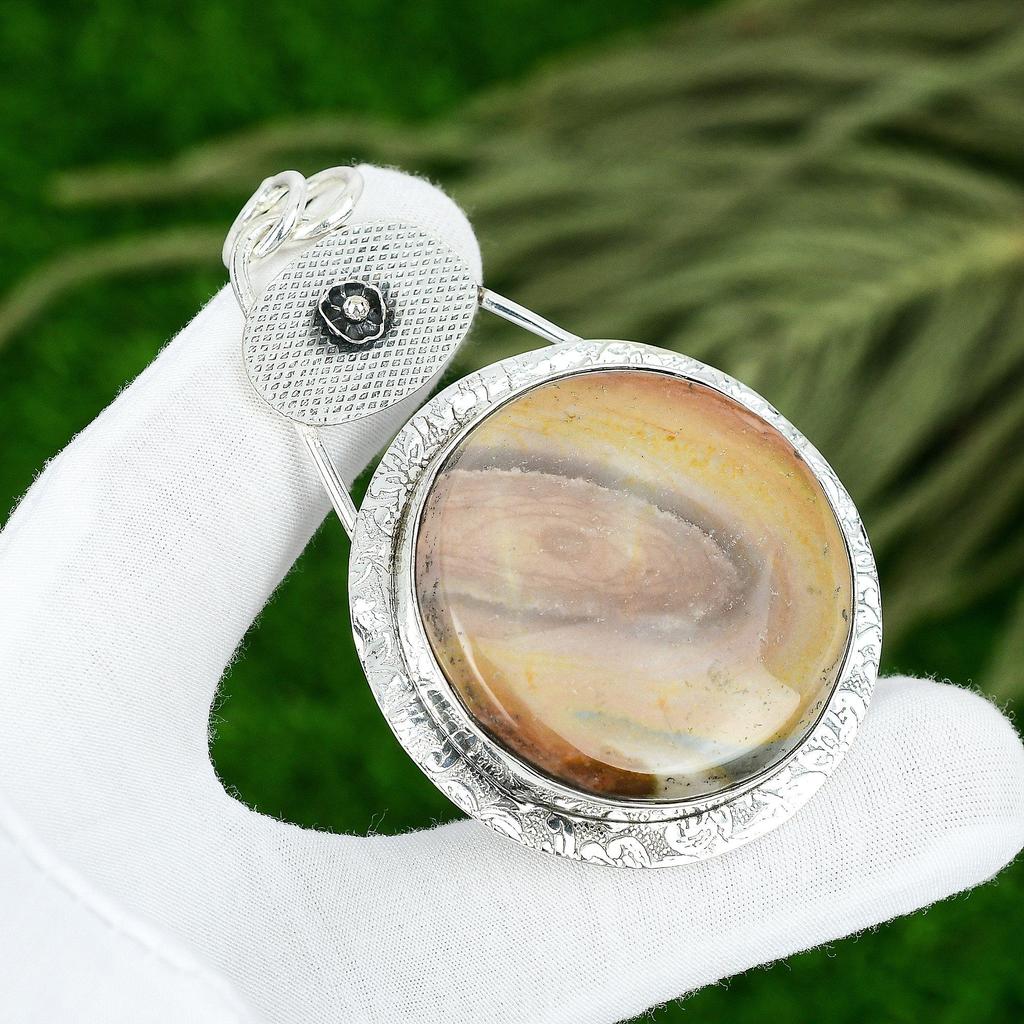 Anniversary Gift For Her Natural Polychrome Jasper Gemstone Pendant 925 Silver
