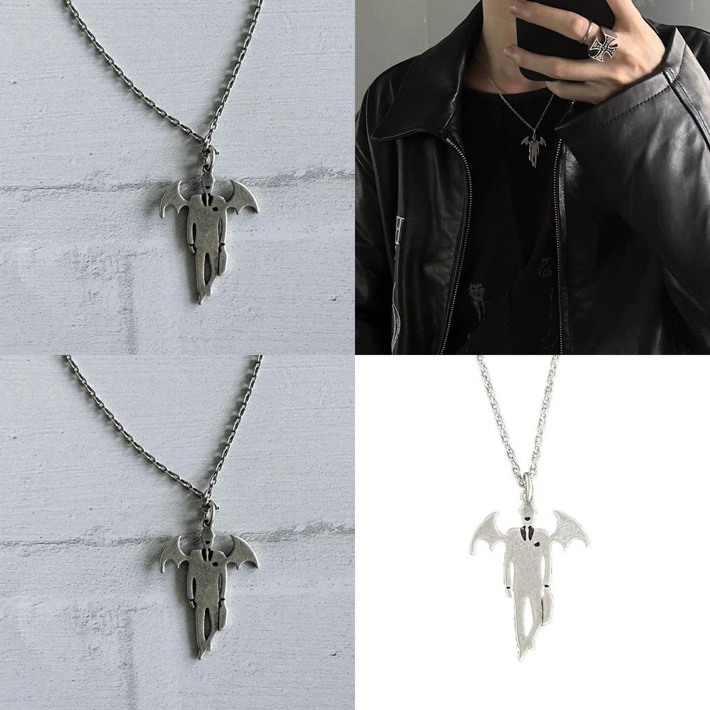 Halloween Vampire Mythology Pendant Necklace With Wing Motif For Costume Accessory