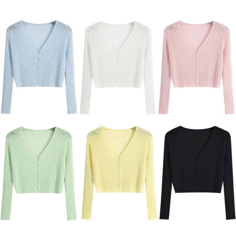 Women's 2025 V-Neck Ice Silk Knit Summer Cardigan – Lightweight Sun Protection Cover-up