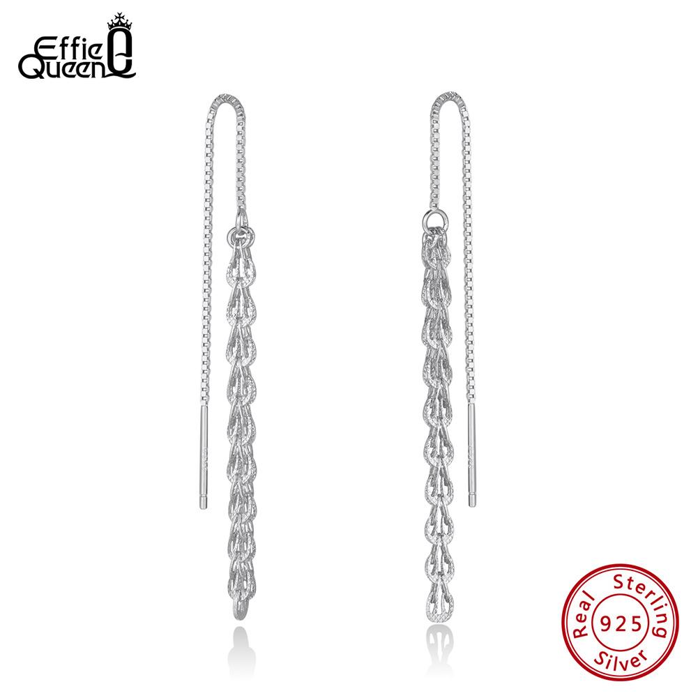 Effie Queen 925 Sterling Silver Dainty Chain Drop Earrings For Women Party Fashion Long Pendant Earrings Tassel Jewelry SE399
