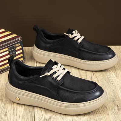 Men's Casual Leather Shoes New Autumn Soft Leather Breathable Sports Board Shoes Retro Platform Comfortable and Lightweight Men's Shoes