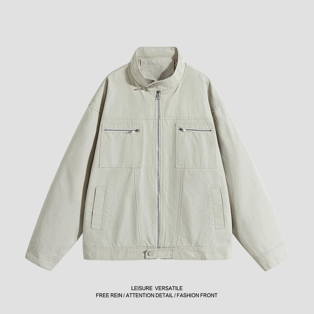 Pure Cotton Jacket for Men's New Work Jacket American-style Washing and Old Standing Collar Men's Spring and Autumn Clothing