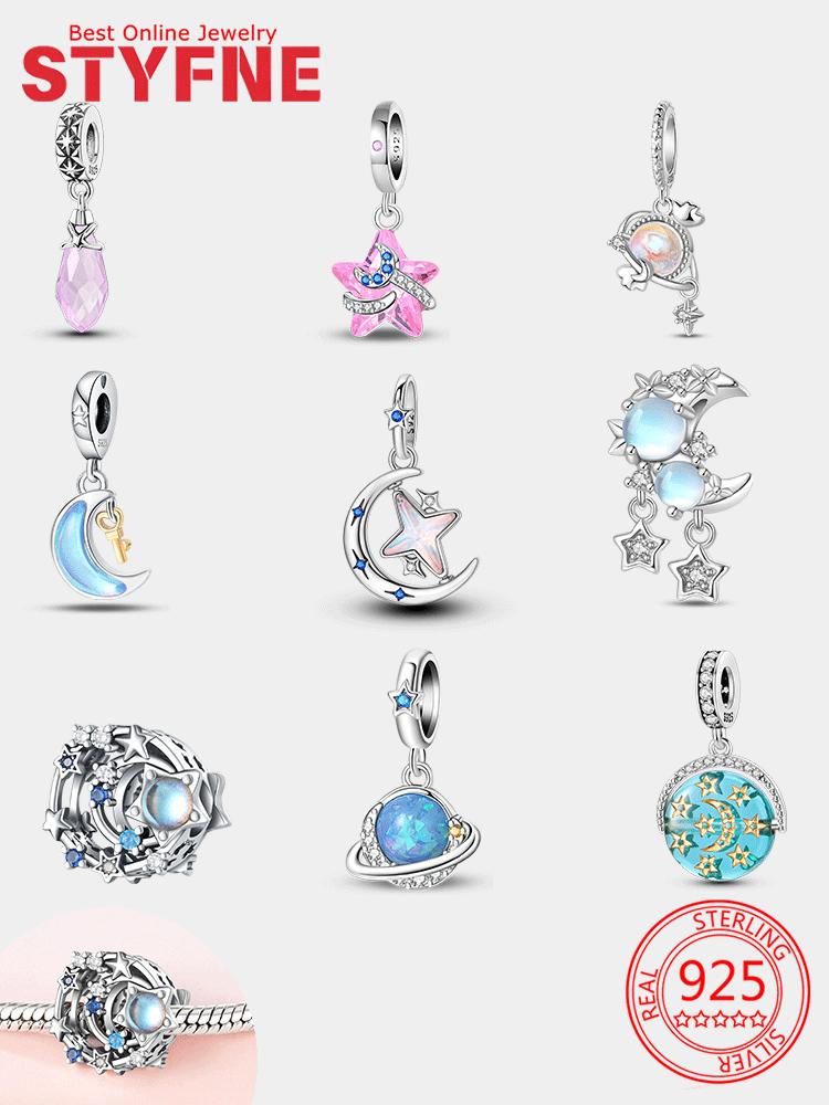 Zircon Moon Stars Planets Pendant Charm Bead Charms Bead Charms Compatible With Do It Yourself Women Copper Jewellery Authentic Bracelets Necklaces Fi