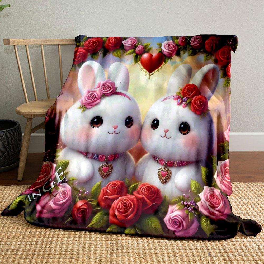Animals in A Rose Wreath Print Blanket, All-Season Multi-Use for Nap Camping Travel Car Sofa Luxury Gifts Machine Washable