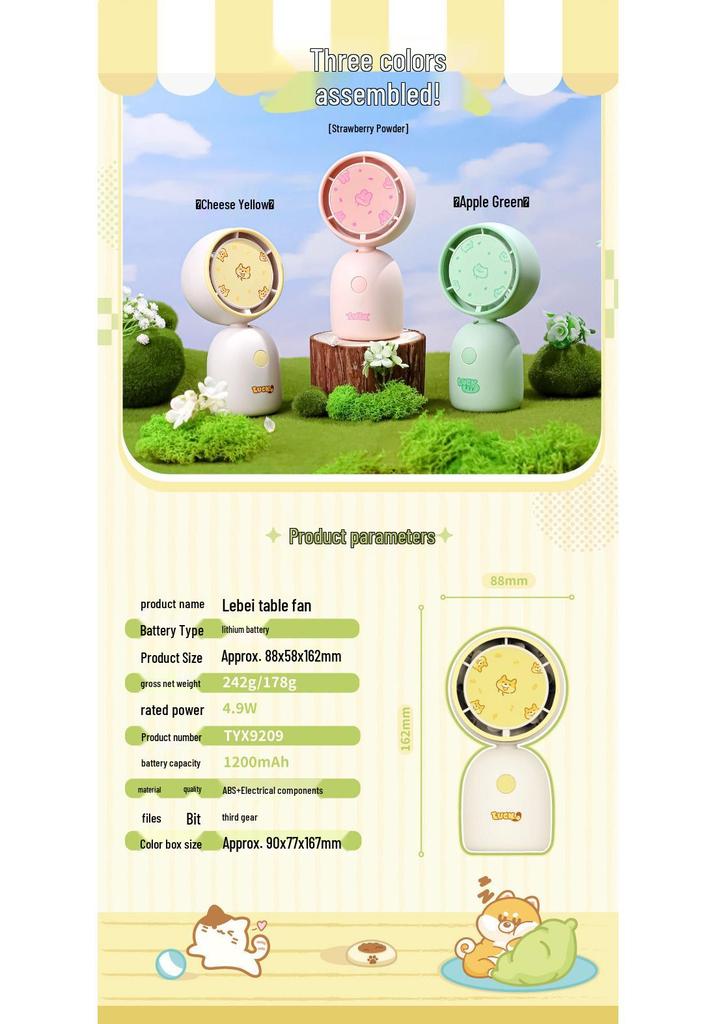 Portable USB Rechargeable Cartoon Fan for Students & Desktops