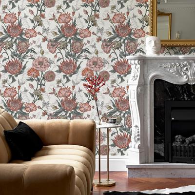 Red Florals Vinyl Self Adhesive Wallpaper Waterproof Flowers Wall Contact Paper Retro Furniture Cabinet Sticker For Living Room