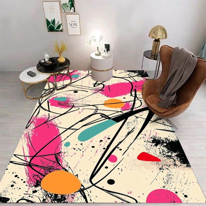 Art Splashed Ink Painting Style Carpet Retro Pattern Living Room Carpet Washable Dining Room Interior Mat Kitchen Area Carpet