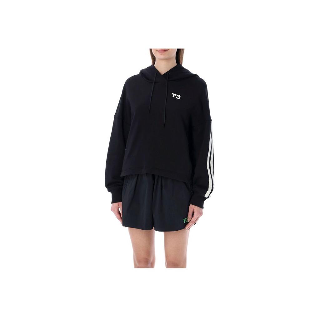 Y-3 Ss22 Logo Print Solid Color Side Stripe Short Hoodie Women hoodies Black HG3789F