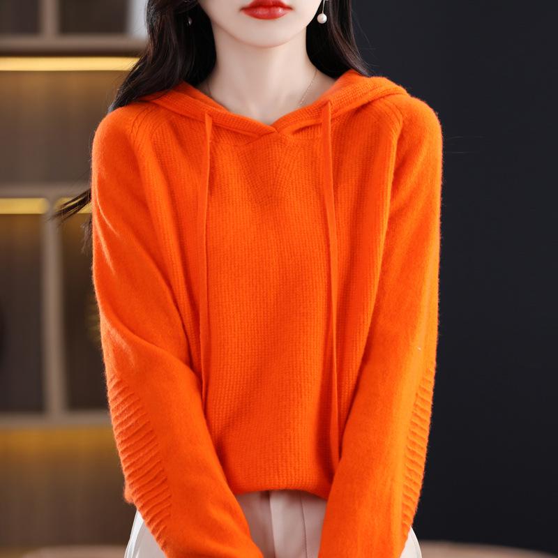 

2025 Autumn Women s Hooded Loose-Fit Thick Knit Pullover Sweater Extra Large