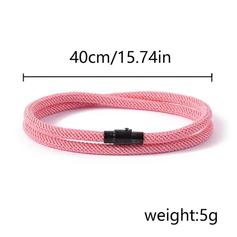 

Модные двухслойные браслеты-цепочки с магнитной застежкой для мужчин и женщин, одинаковые штабелируемые простые браслеты на веревке, счастливые ювелирные изделия розовый