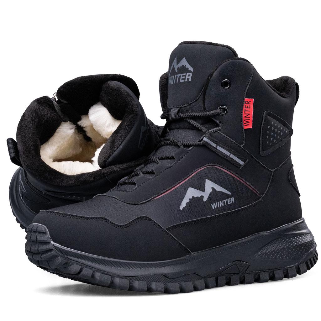 Men's Large Size Soft Sole Heightening Warm Fur a System with Winter Non-slip Hiking Snow Boots Plush Lined Outdoor Sports Cotton Boots