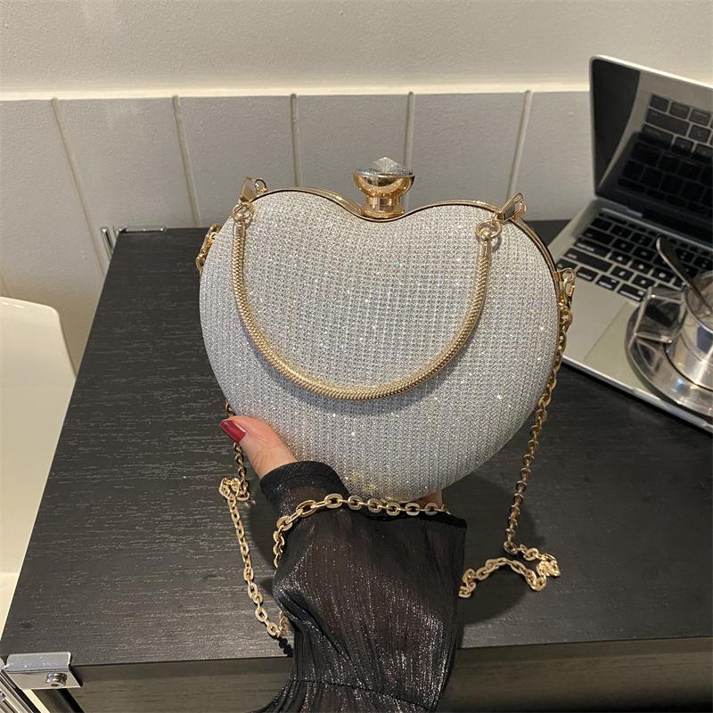 Yogodlns Evening Clutch Bag Women Bag Shiny Handbag Heart Shape Clutches Bag Fashion Chain Shoulder Crossbody Bag Luxury Lady Purse