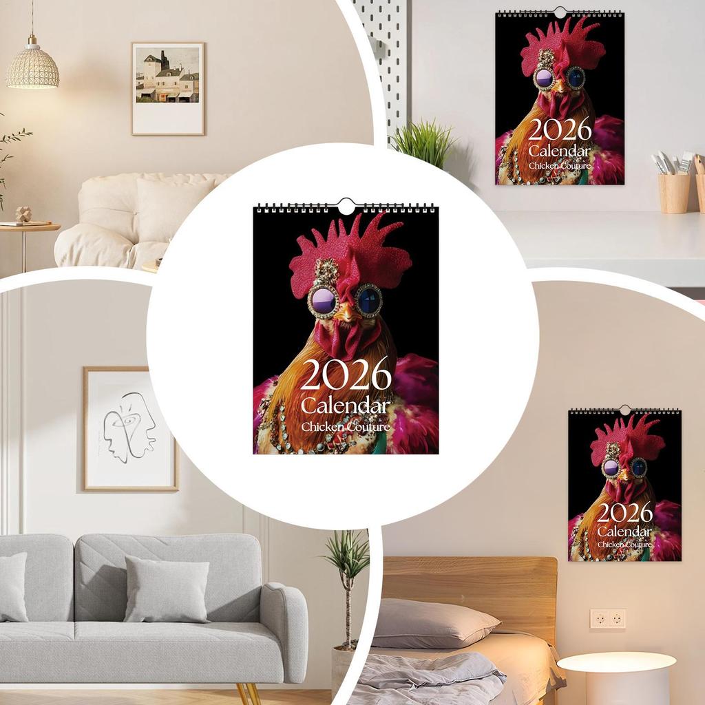 2026 Wall Calendar Humorous Rooster Pictures, 12 Months Monthly Plan, Perfect Gift For Birthday, Christmas