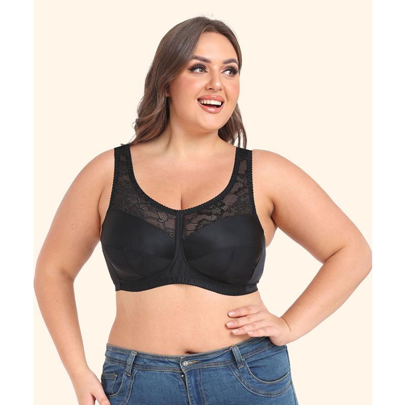 Wire Free Thin Bra Large Size Lingerie Lace Wide Straps Minimizer Women B C D E F G