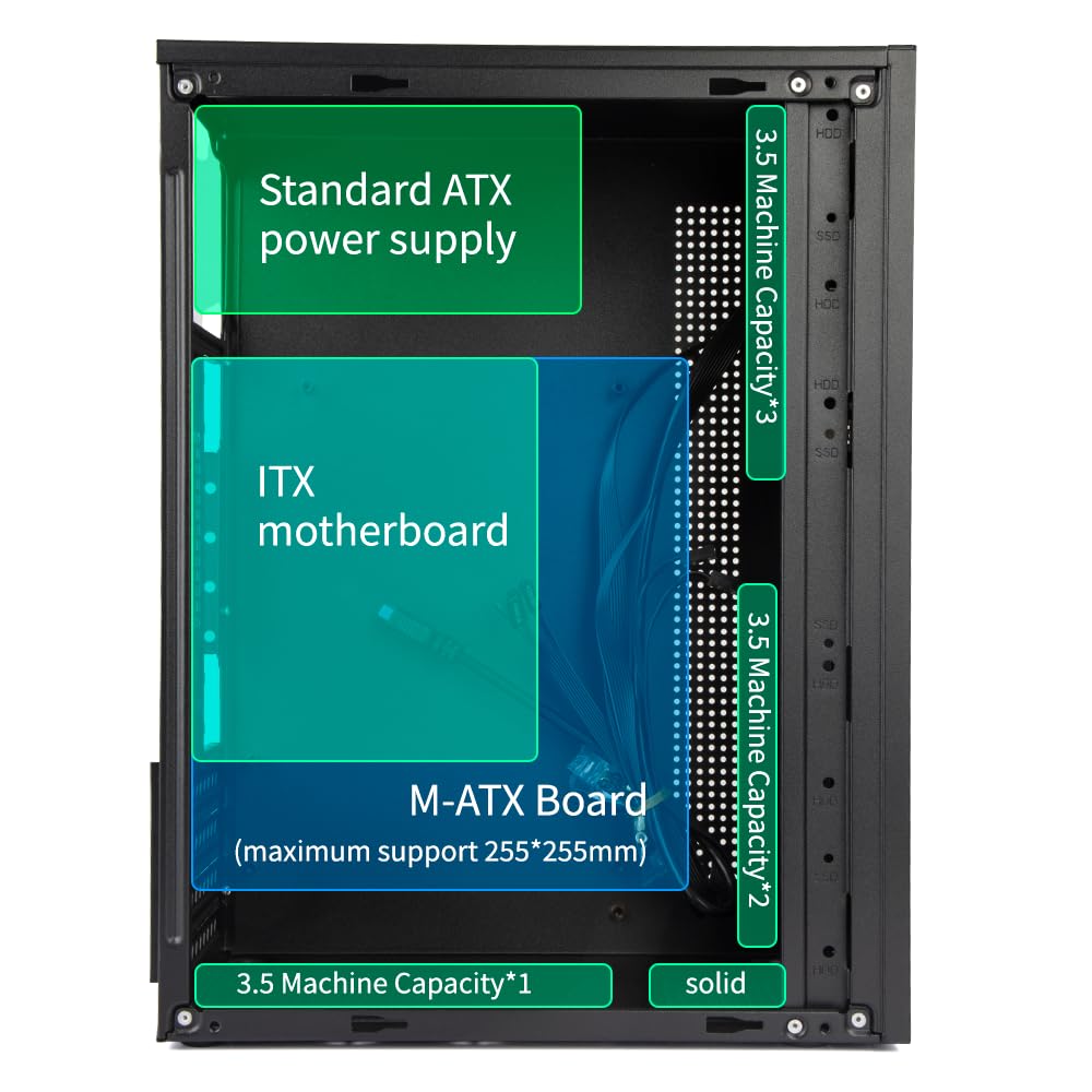 Micro ATX PC Case, MATX Case, Mini PC, ITX, Desktop Computer Case, Supports Micro ATX, MATX, DTX, ITX, Mini PC, USB 3.0, Supports 3.5'' HDD (Black)