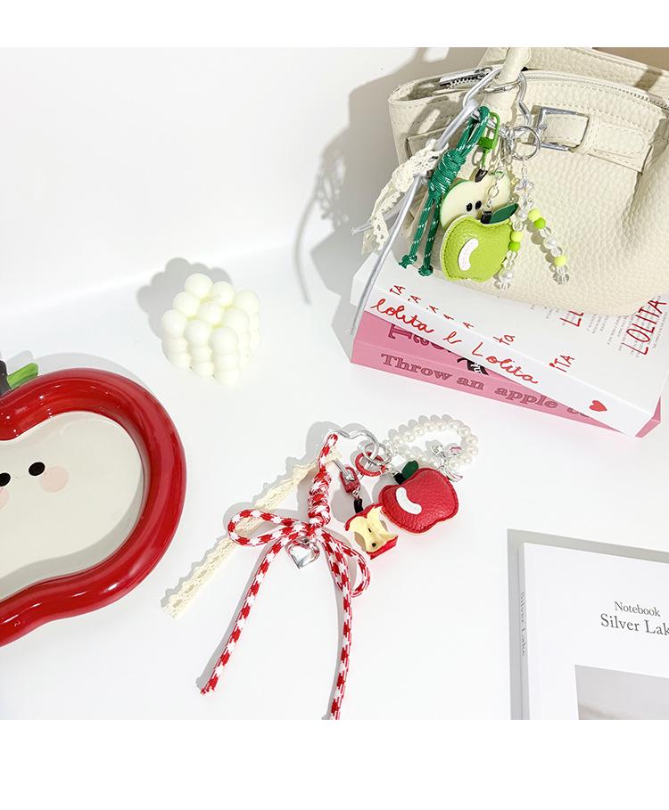 Miu Style Bag Charm: Apple Pendant Keychain & Multifunctional Lanyard Accessories for Couples
