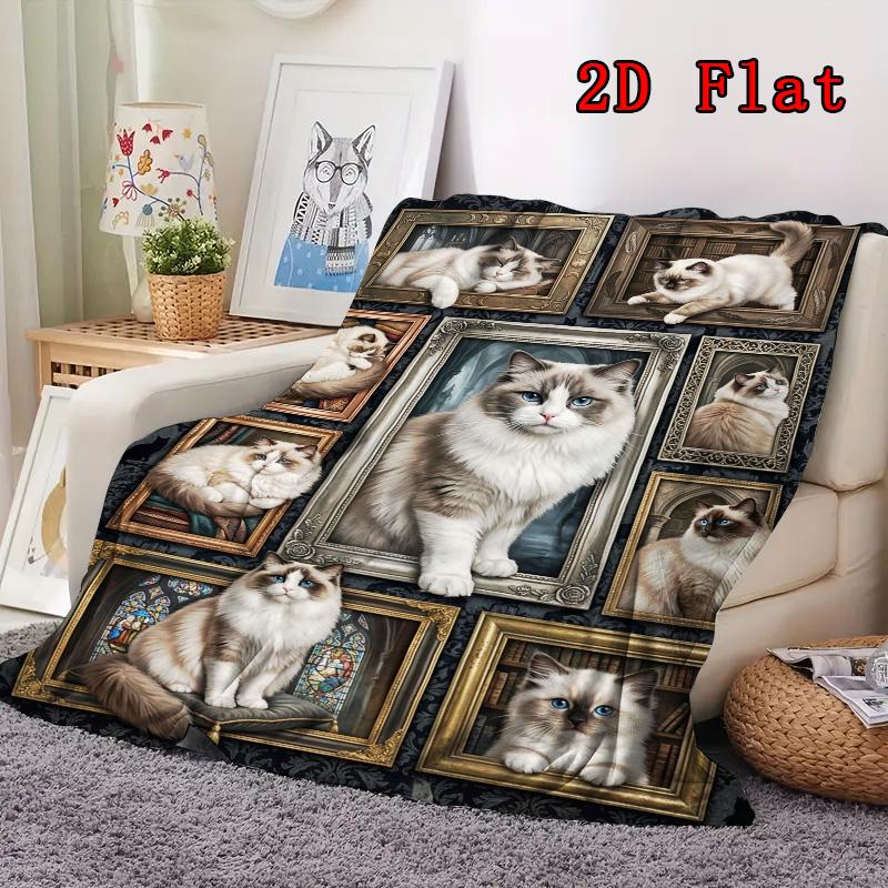 Cats Frames 2D Flat Pattern Flannel Blanket, High quality All Seasons, Home Decor, Warmth and Comfort, Perfect for Christmas Gifts.