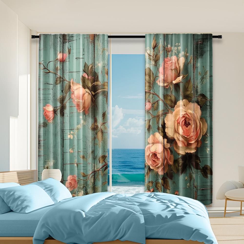 

2 pcs versatile polyester transparent curtains for home decoration rose board for use in bedrooms and living rooms 100*130 Grommet Top 1pcs