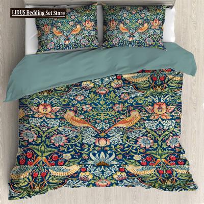 William Morris Strawberry Thief Duvet Cover Set Full Size Queen Size Soft Meet Gentle Bedding Sets For Teens/Adults Quilt Cover