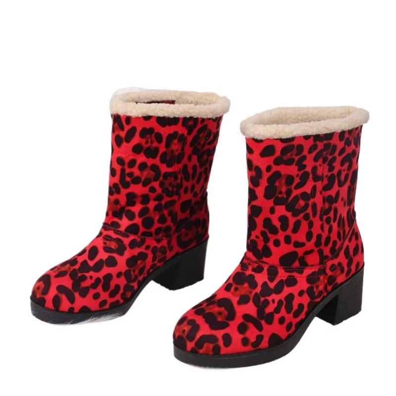 Women Round Toe Slip On Med Heel Turned-over Edge Shoes 2024 Plus Size Ladies Shoes Ankle Women's Boots Warm Modern Boots Female