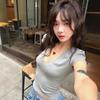 Spice Girl Deep V Shoulder T-Shirt Women's Summer Slim Skinny Versatile Pure Desire Short Sleeve Simple Niche Design Top