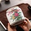 Large Ceramic Tea Caddy with Lid – Vintage Bird & Flower Design, Airtight Storage Jar for Loose Leaf Tea