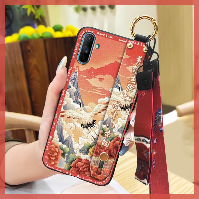 Elderly Lady Phone Holder Phone Case For OPPO Realme C3/C3i/Narz N10A Silicone Wristband Waterproof Shockproof Lanyard