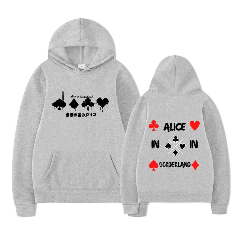 Alice in Borderland Hoodie – Unisex Black Double Sided Fleece Sweatshirt, Playing Card Suits & Japanese Kanji Drip Print, AIB Anime Streetwear