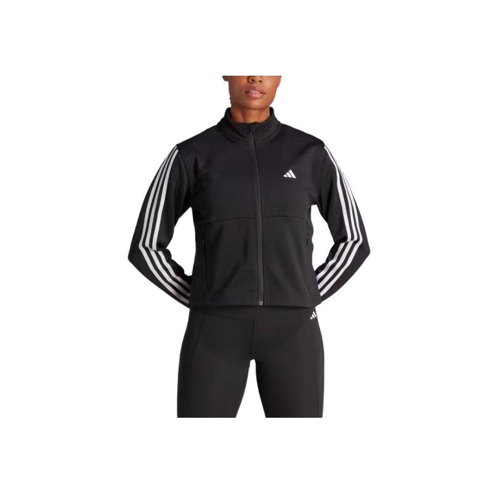 Adidas Casual Loose Zip Stripe Stand Collar Jacket Women Outerwear Black HZ5615