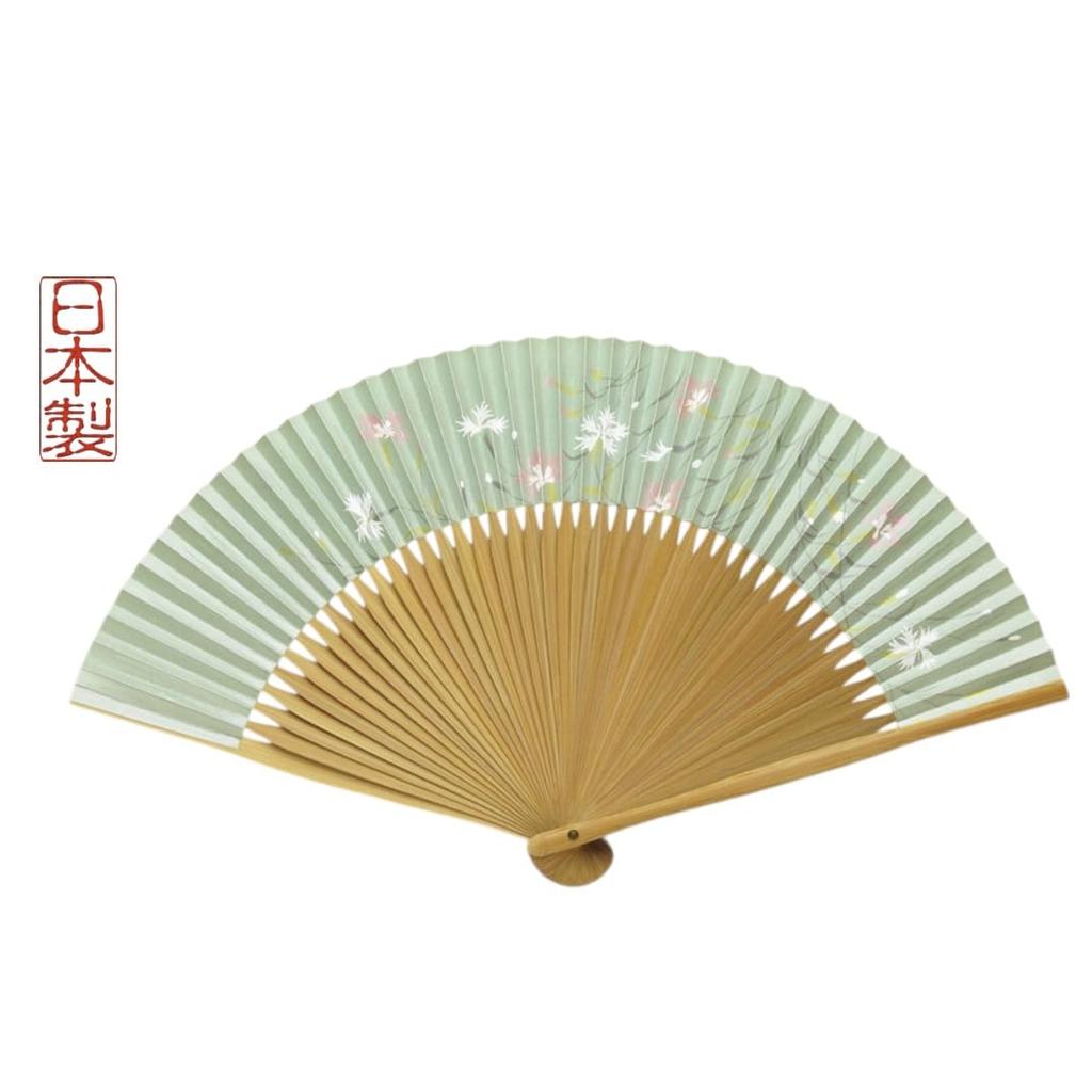 Kyoto Folding Nadeshiko Made In Paper Handcrafted by Perfect for Personal 20cm Long X Wide Fan, (Light Green), Women's, Japan, Kyoto, Women's, Fan,