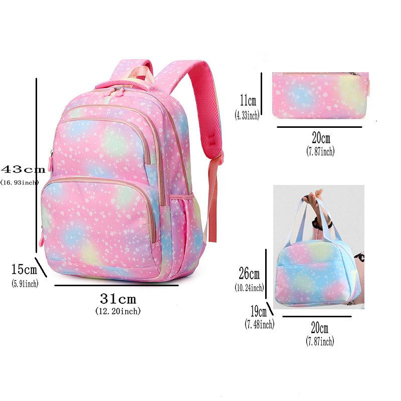 3Pcs/Sets Mochila Backpack Colorful Schoolbag Pencil Case Lunch Bag for Students School Bags Pen Bags