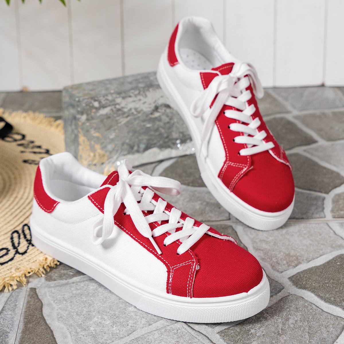 2024 Женская вулканизированная обувь Весна Однотонная женская обувь на шнуровке — фото 7