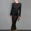Women's Sequin Bodycon Maxi Dress Sparkly Crew Neck Long Sleeve Mermaid Dress Formal Party Cocktail Evening Gown